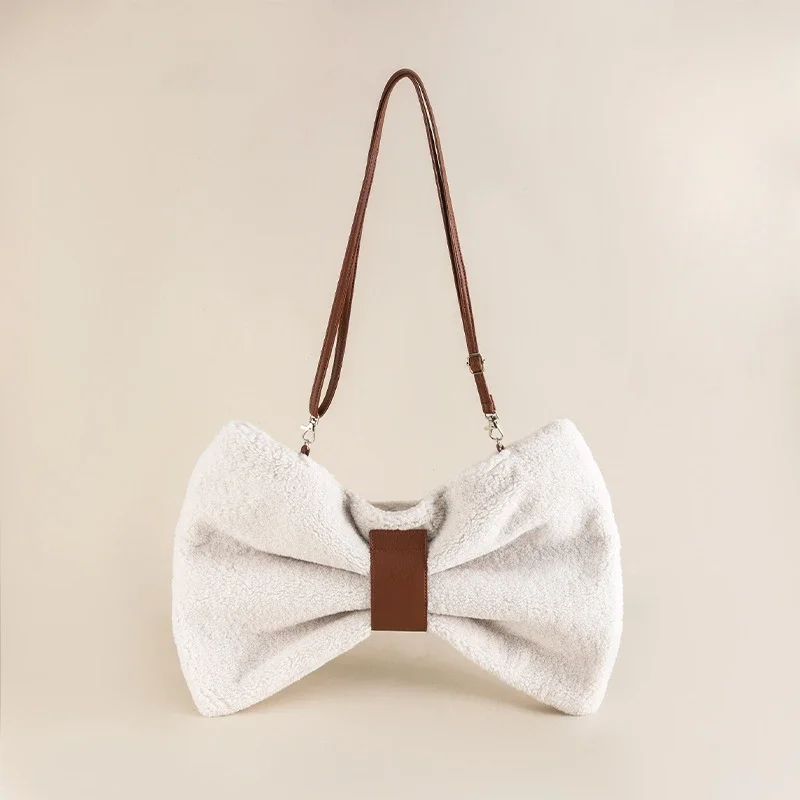 

Autumn and winter new bow bag niche design fur bag Lolita JK crossbody bag Polyester Japan Style handbags for women