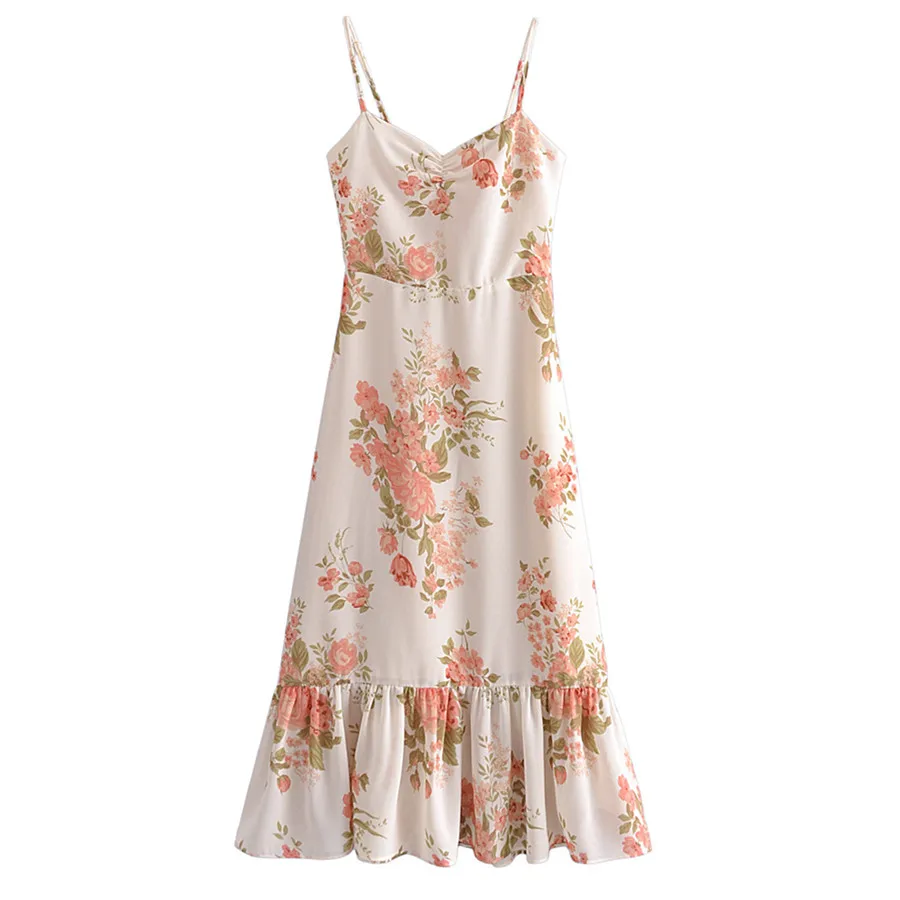 

Withered Indie Folk France Style Vintage Floral Print Spaghetti Strapless Sexy Suspender Dress Women Elegant Party Dress