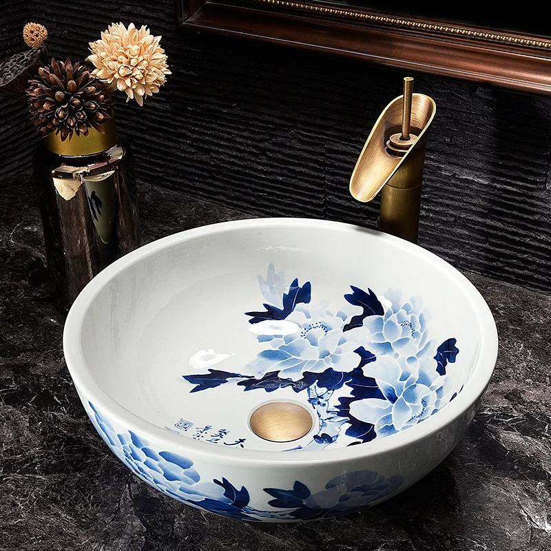 

Europe style Flowers and birds luxury bathroom vanities chinese Jingdezhen Art Counter Top ceramic small size wash basin