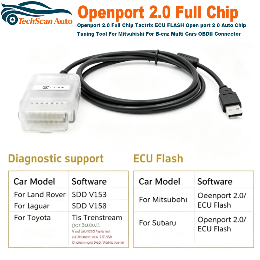 Фото Openport 2.0 Full Chip Tactrix ECU FLASH Openport 2.0 – инструмент для чип-тюнинга автомобилей Mitsubishi и B-enz, подходит для множества моделей, с разъемом OBDII. №1