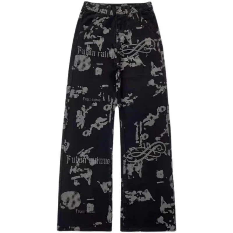 Deeptown Cyber Y2k Streetwear Jeans Women Denim Grunge Vintage Wide Leg Pants Gothic Gyaru Hippie Oversized High Waist Trousers