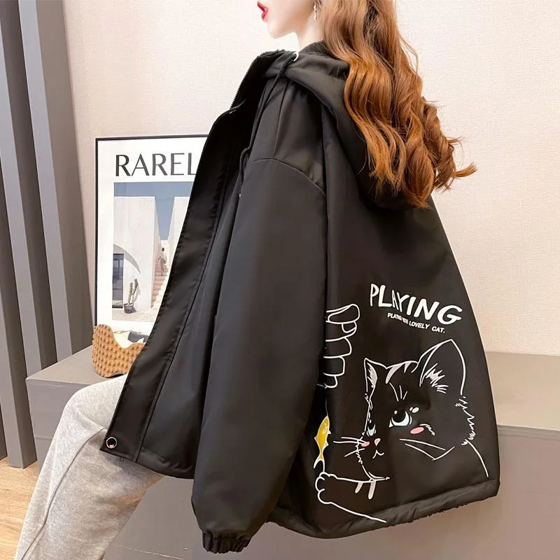 Женская плюшевая куртка с капюшоном повседневная Молодежная Свободная