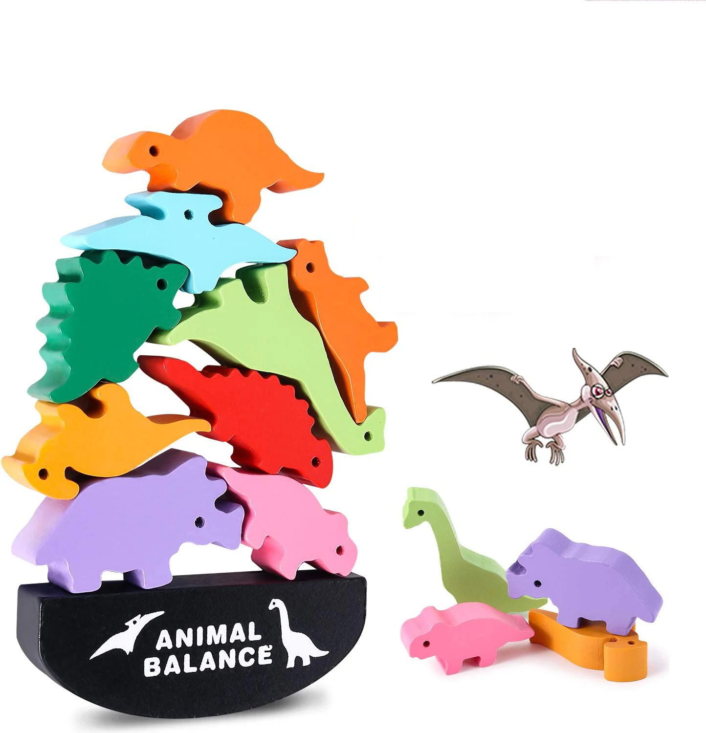 

Stacking Dinosaur Toys for Kids Wooden Balance Blocks for Pre-Schoolers Learning Fine Motor Skills Best Christmas Birthday Gifts