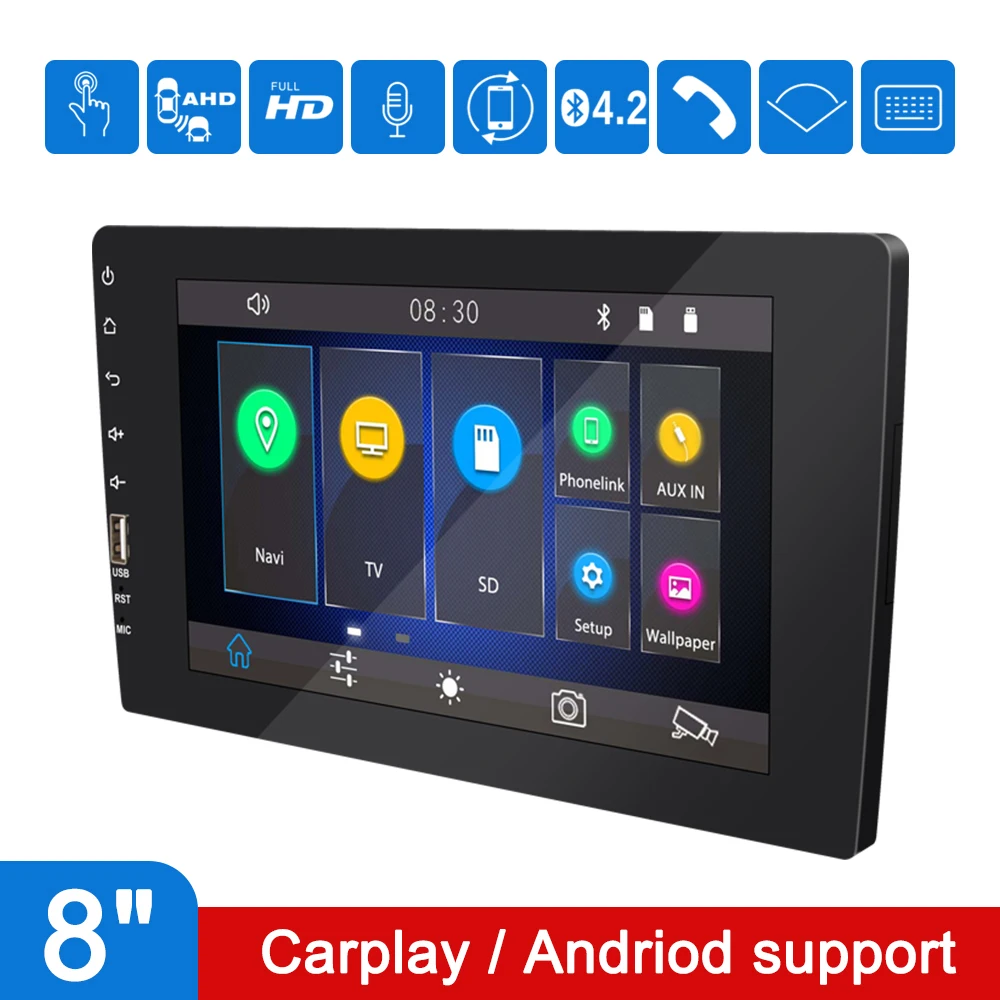 

2 Din Auto Accessories Auto Radio Audio FM Stereo IPS Touch Screen Car MP5 Player Mirror Link For Carplay Andriod 8" 12V