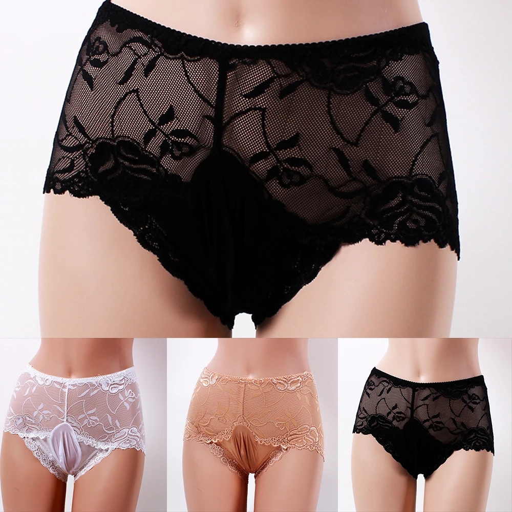 

Men's Sexy Lace Lingeries High Waist Pouch Panties Boxer Gay Underwear Briefs See Through Underpants Perspective Erotic Panties