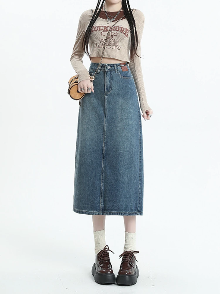 

Women Summer Solid Loose Denim Skirt Elegant Fashion Casual Office Lady Streetwear Sweet Vintage Denim High Waist Skirt New 2023