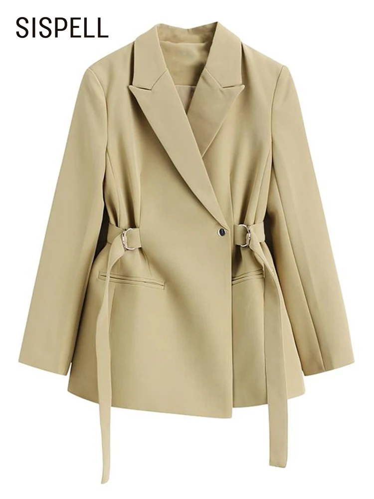 

SISPELL Korean Fashion Blazer For Women Notched Collar Long Sleeve Solid Minimalist Blazers Female Clothes Spring Style New 2022