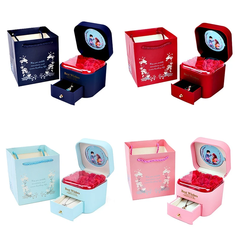 Вечная роза с коробкой для украшений красная идея подарка на день рождения