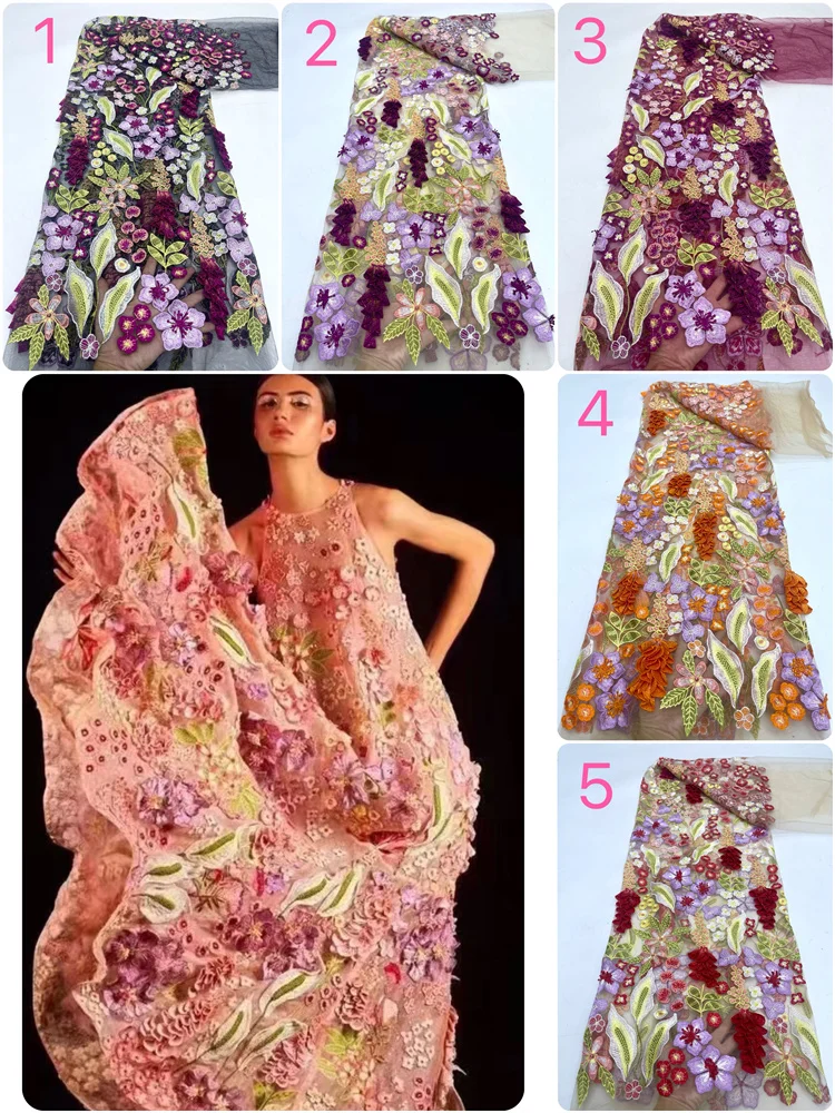 Черная французская Тюлевая кружевная ткань с 3D цветами 2024 высококачественное