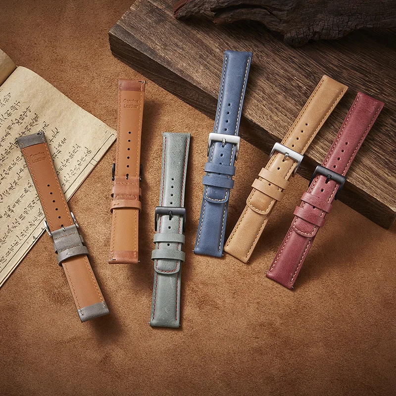 Vintage Handmade Italian Genuine Leather Watch Band 20mm 22mm Cowhide Strap Brown Black Blue for HUAWEI Men Women Watchband