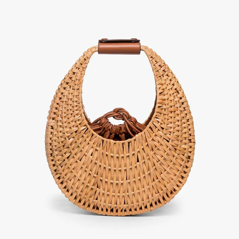 

2022 Summer Rattan Moon Basket Straw Rattan Bag INS Underarm Beach Round Straw Tote Beach Bags Women Straw Clutch Handbag