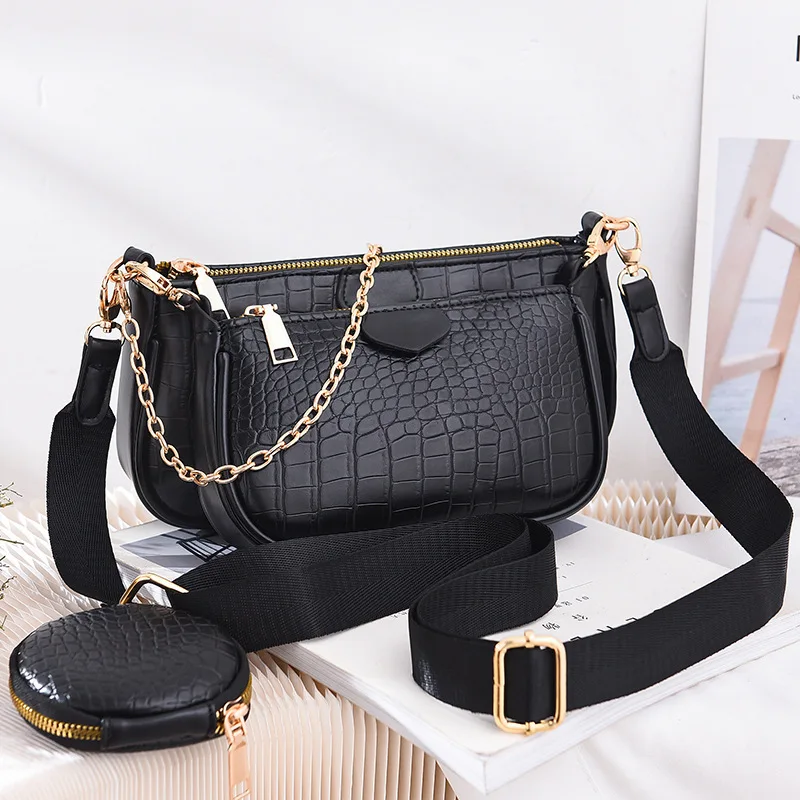 

Crocodile Leather Crossbody Bags for Women 3 In 1 Luxury Handbag and Purse 2023 New Fashion Large Capacity Vintage Shoulder Bag