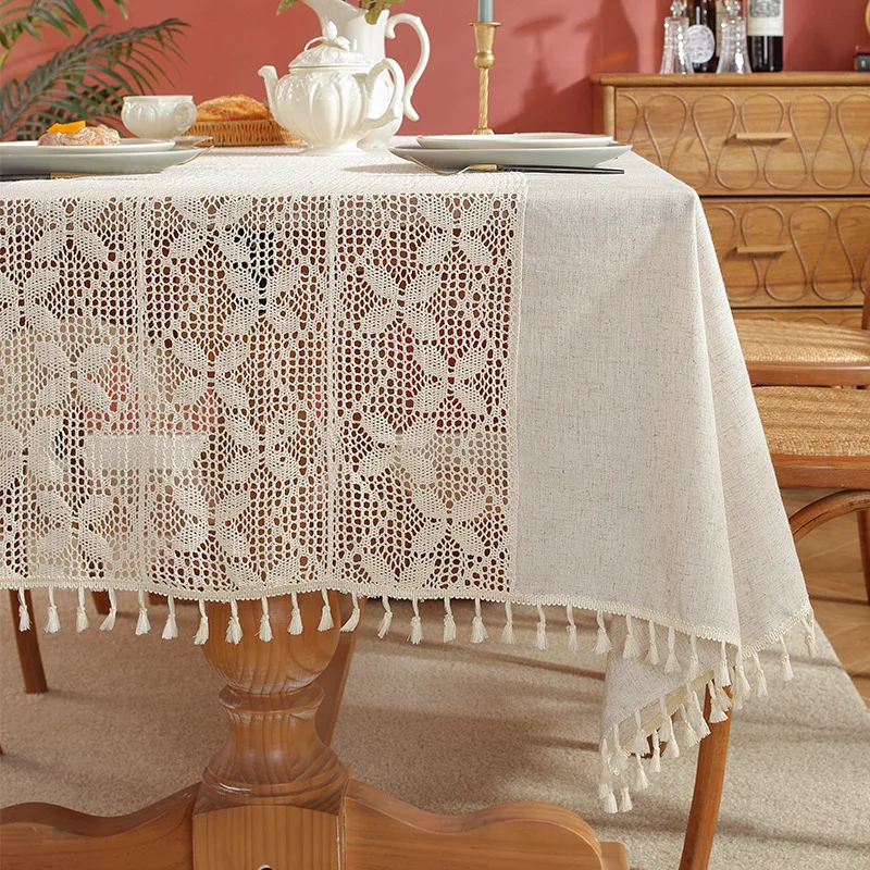 

Rectangular Tablecloth for Dining Table Home Decoration Lace Split Hollow Out Table Cloth Tassels Tea Table Cover Tablecloths