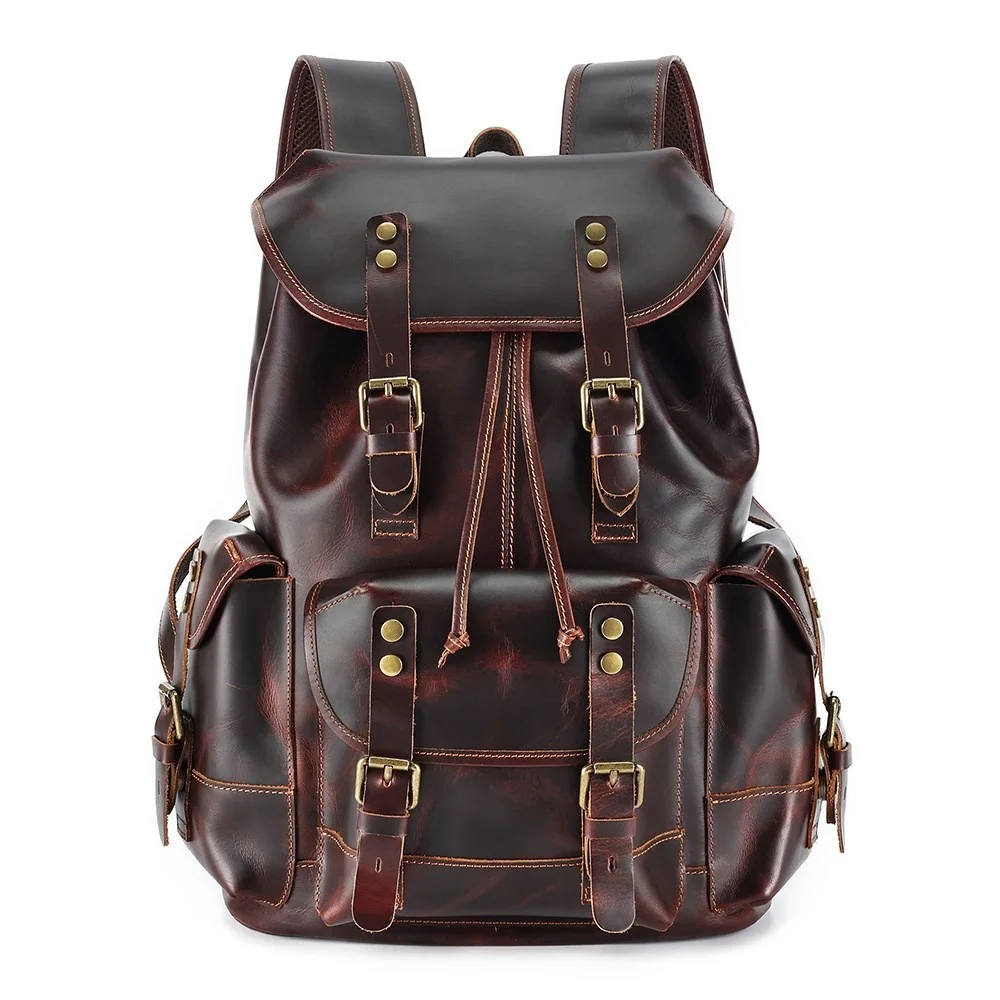 

Genuine Leather Mens Backpacks Fashion Travel Bagpack for 17" Laptop Bag Large Capacity School Daypack Luxury Rucksack New
