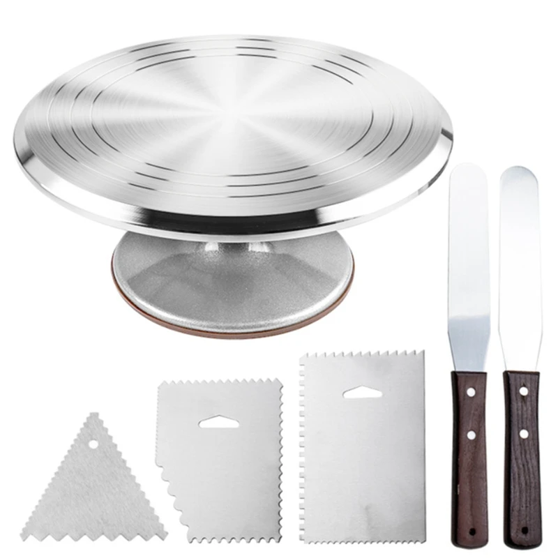 

6Pcs Turntable Cake Decoration Accessories Rotating Cake Stand Tools Metal Stainless Steel Basking Tools Spatula Scraper
