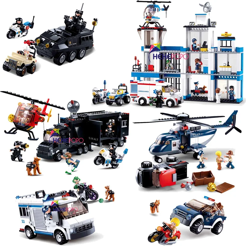 

SLuban Building Block Police Series Helicopter Speedboat Tank Motorcycle Minifigures Educational Block Toys for Kids Gifts Boys