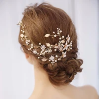 ailibride gold flower crystal pearl bridal headband wedding headpiece hairband hair vine jewelry wedding hair accessories fd630