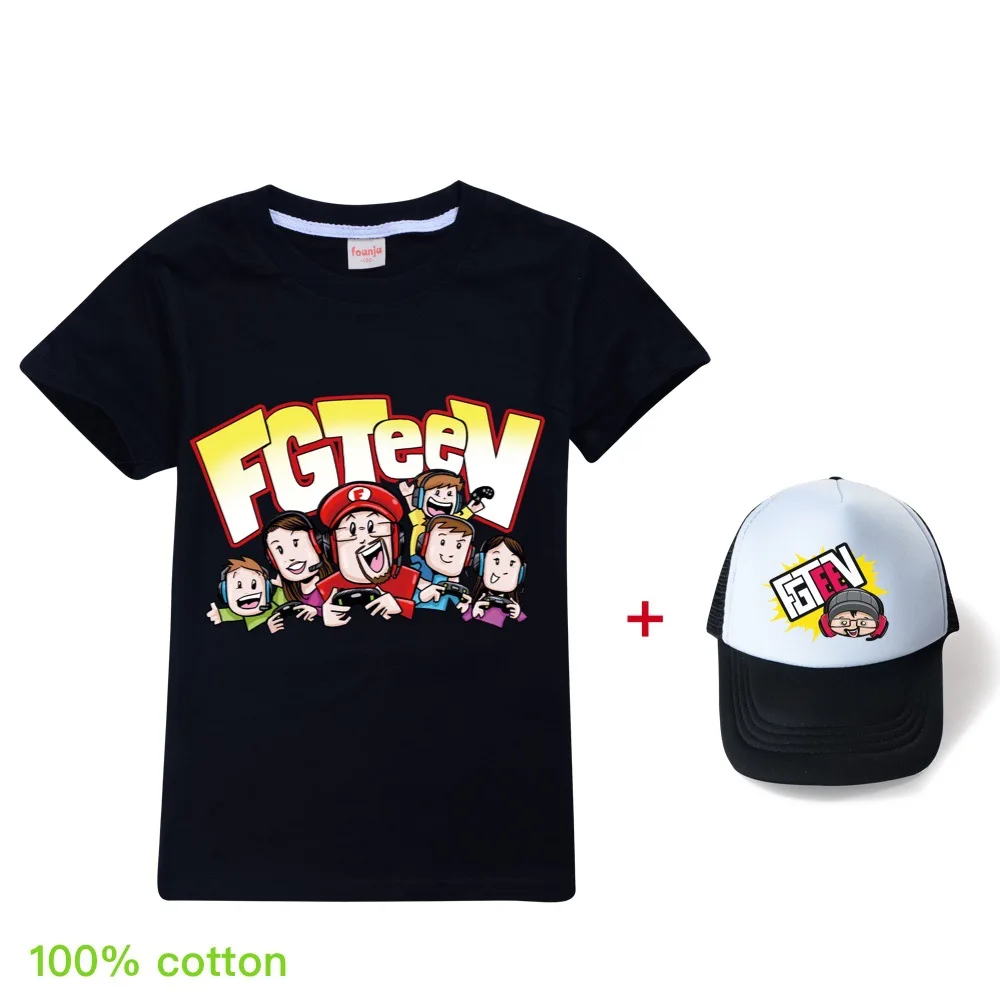 New Cartoon FGTEEV Kids Clothes Boys And Girls Cotton T-shirts Children Fashion Clothing Summer Tops Casual Tees Unisex+sunhat images - 6