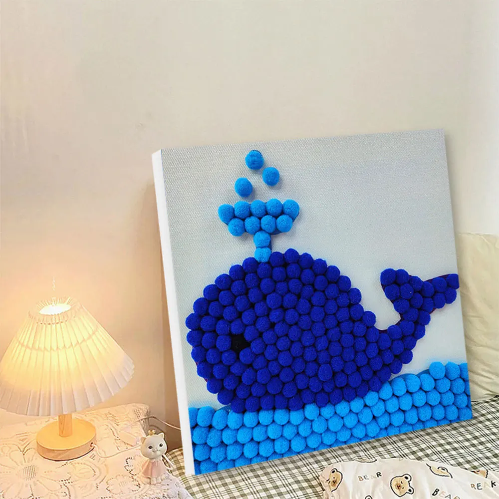 

Pompoms Painting Craft for Adults and kid,Colorful Pompoms Art for Beginners,DIY on Painting Canvas. Boys and Girls Gift.(Whale)