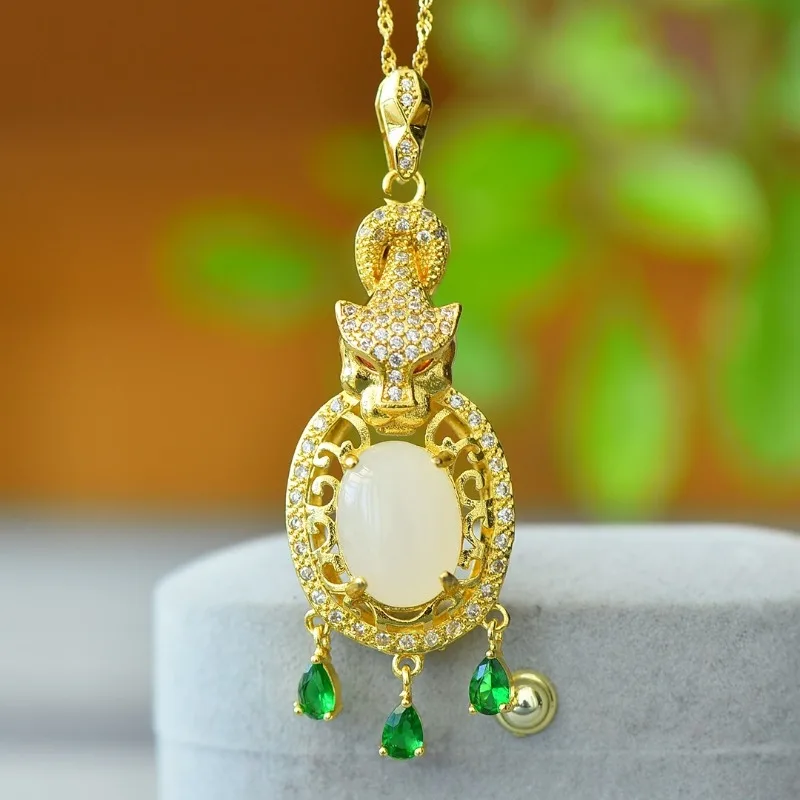 Золотой шелковый нефрит Got Rich Overnight Модный женский инкрустированный кулон