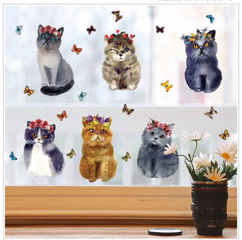 

Creative realistic flower cat sticker 3D three-dimensional h-drawn cat butterfly decoration painting self-pasted painting