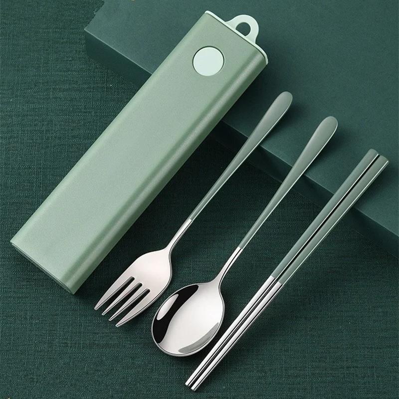 

3pcs/Set Eco Friendly Dish Kitchen Accessories Silverware Sets Gold Knife Fork Spoon Portable Cutlery Sets With Case