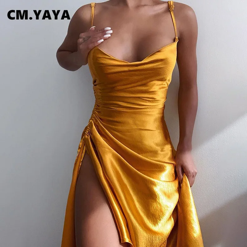 Женское вечернее платье CM.YAYA однотонное Шелковистое миди до колен для ночного