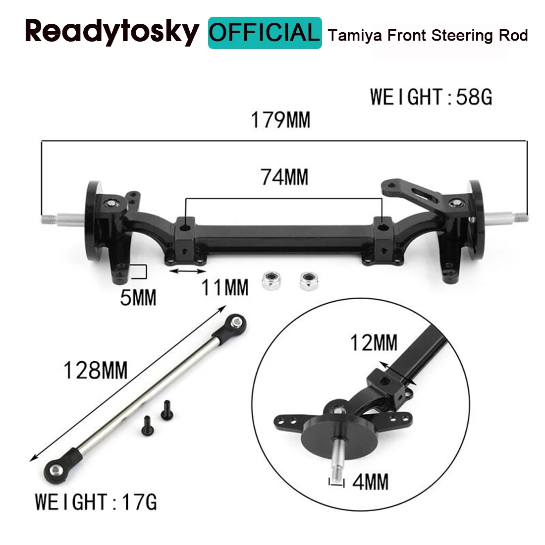 

Тяга рулевая 1:14, металлическая, черная/серебристая, для тягача Tamiya 1/14