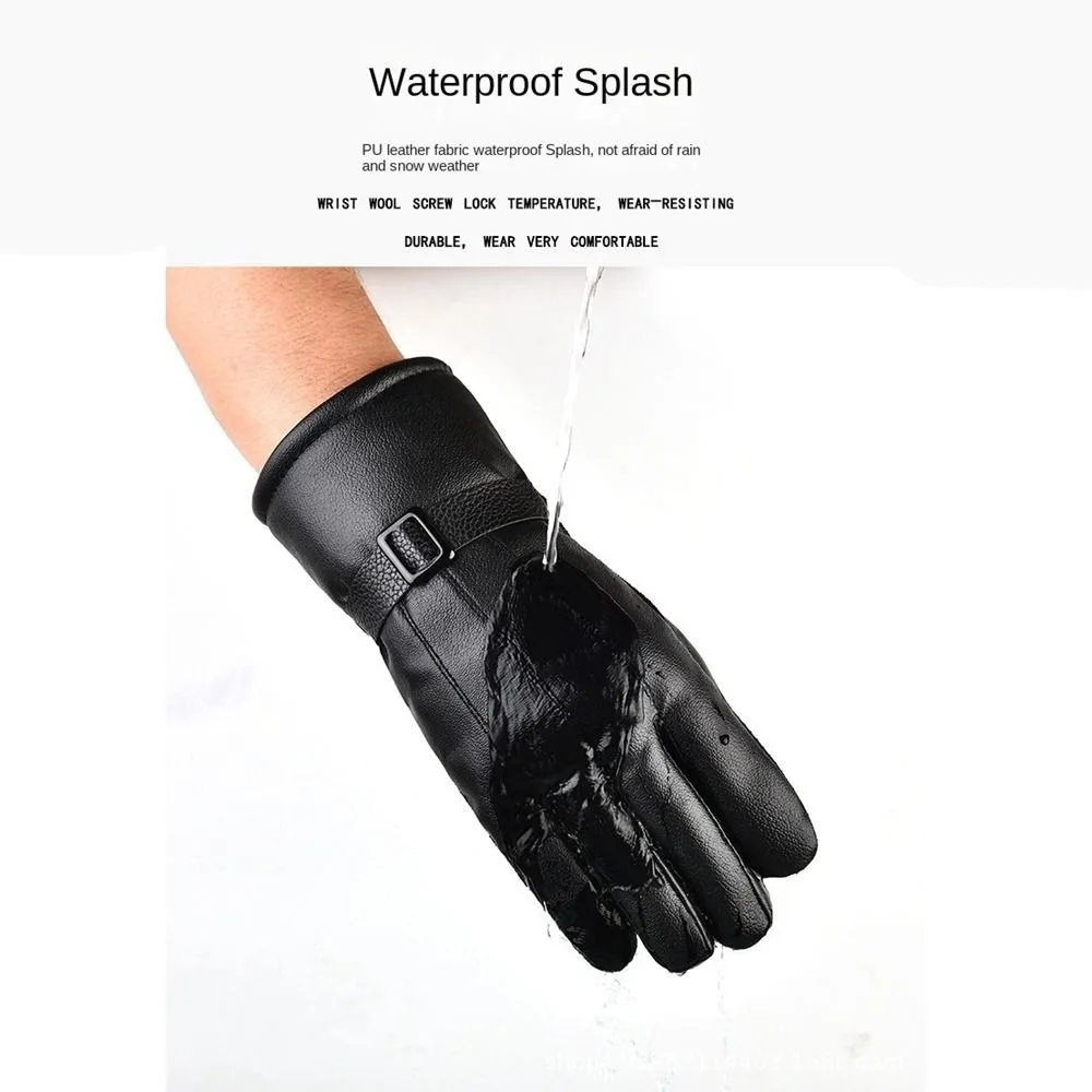 

Простые ветрозащитные перчатки для вождения и верховой езды, плюшевые теплые мужские черные перчатки, зимние перчатки, корейские варежки из искусственной кожи