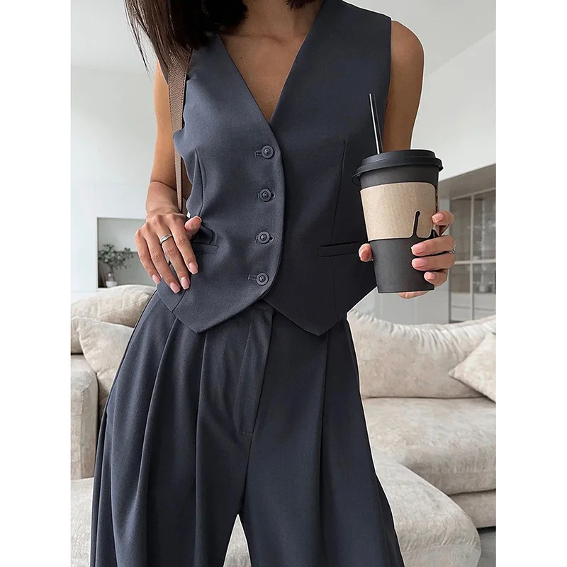 Высококлассный деловой женский костюм модный простой однотонный жилет с