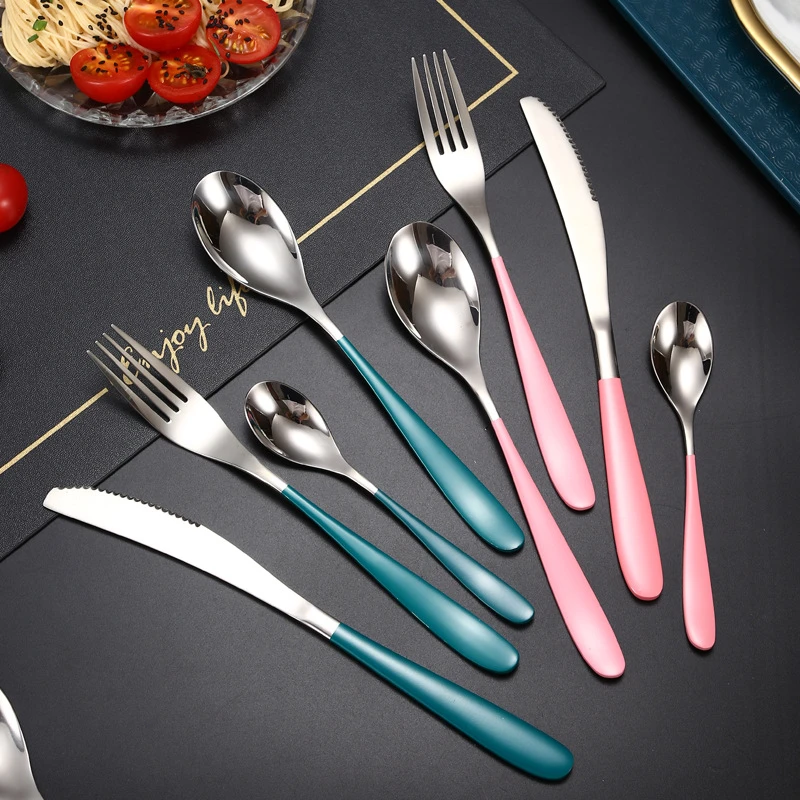 

4 Pcs Creative Cutlery Set Western Stainless Steel Knife Fork Spoon Teaspoon Dinner Set for Restaurant Kitchen Tableware