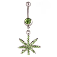 delysia king trendy women leaf belly button ring stainless steel inlaid diamond body piercing jewelry for bar