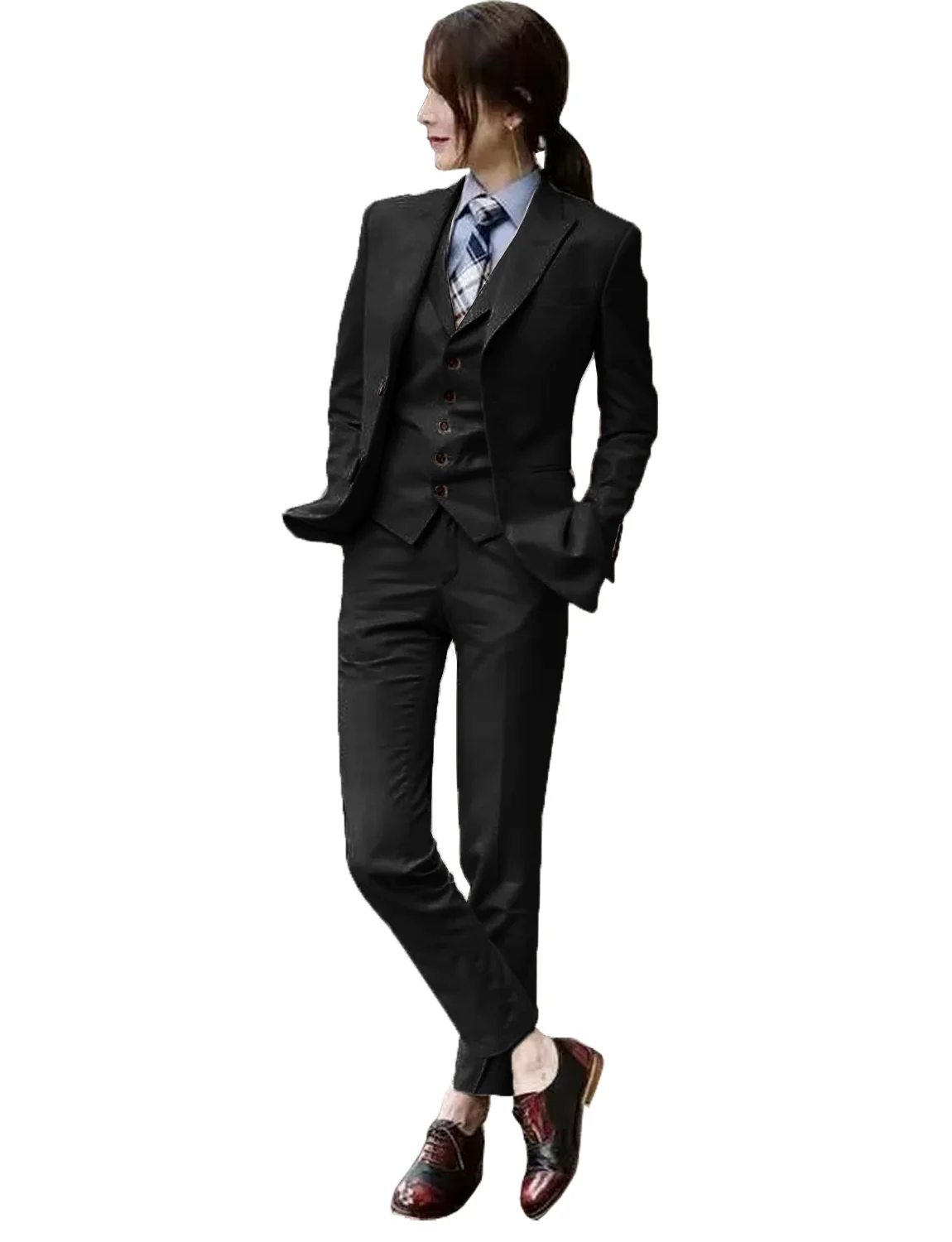 Women's Suit 3 Piece Slim Jacket Vest Trousers Single Breasted Business Formal Office Wear Interview Meeting Tuxedo