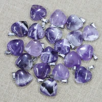 20mm natural stone amethysts love heart shape necklace pendants diy good quality jewelry making wholesale 24pcs free shipping