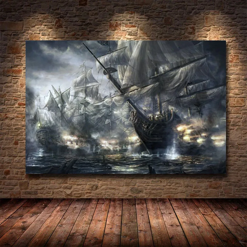 

Vintage Pirate Ship Black Sailing Ship Seascape Canvas Painting Posters Prints Ship Murals for Living Room Home Decoration