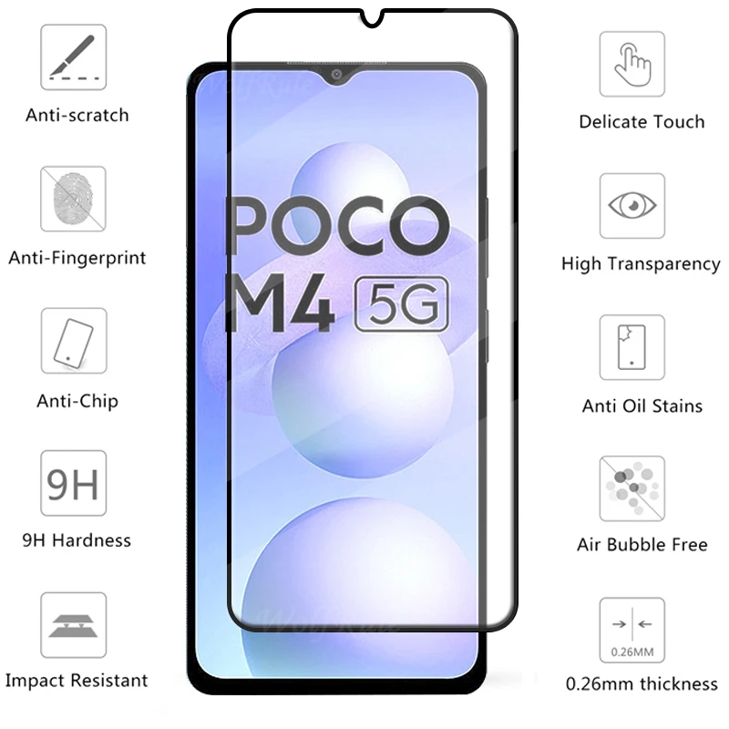 4-in-1 For Xiaomi Poco M4 5G Glass For Poco M4 Pro Tempered Glass 9H Full Glue Screen Protector For Poco M3 M4 Pro 5G Lens Glass