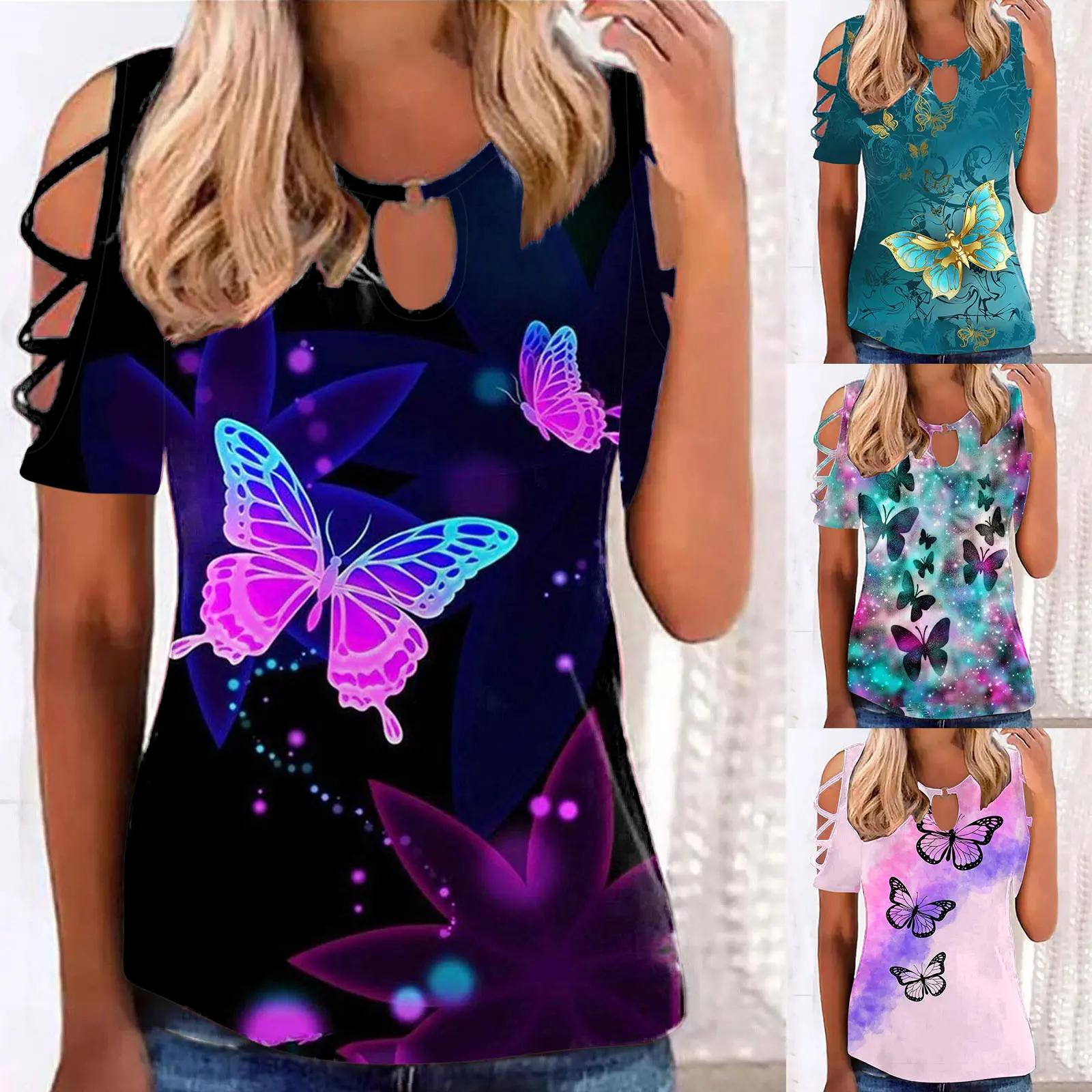 

Womens Short Sleeve Casual Hollow Out Shirts Crewneck Cold Shoulder Tshirts Casual Sexy Long Sleeve T Shirt Casual Short Sleeve