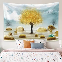 tree of life deer tapestry high definition fabric wall hanging living room decoration watercolor table cover yoga beach towel