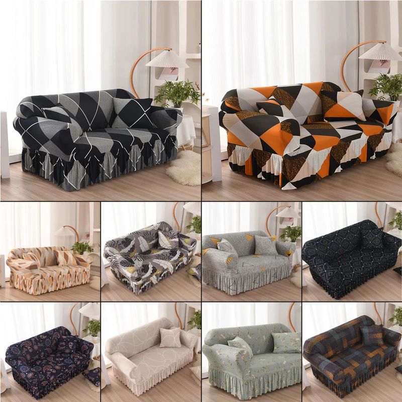 

1/2/3/4 Seater Floral Sofa Cover with Skirt Edge Spandex Elastic Sofa Slipcover Universal All-inclusive Corner Couch Protector