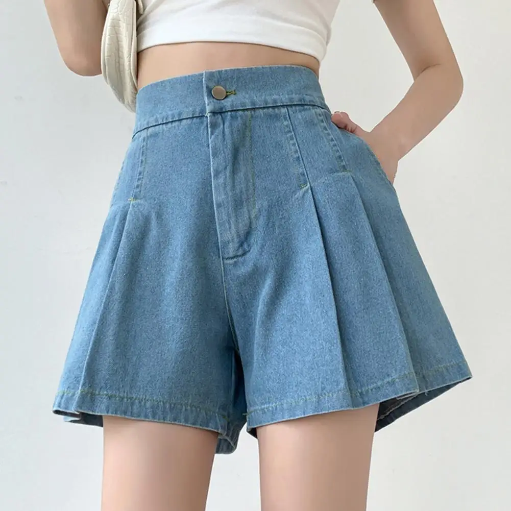 

Summer Fashion Wide Leg Blue Denim Jeans Shorts Women High Waist Short Pants Female With Pockets Casual Shorts pantalones cortos