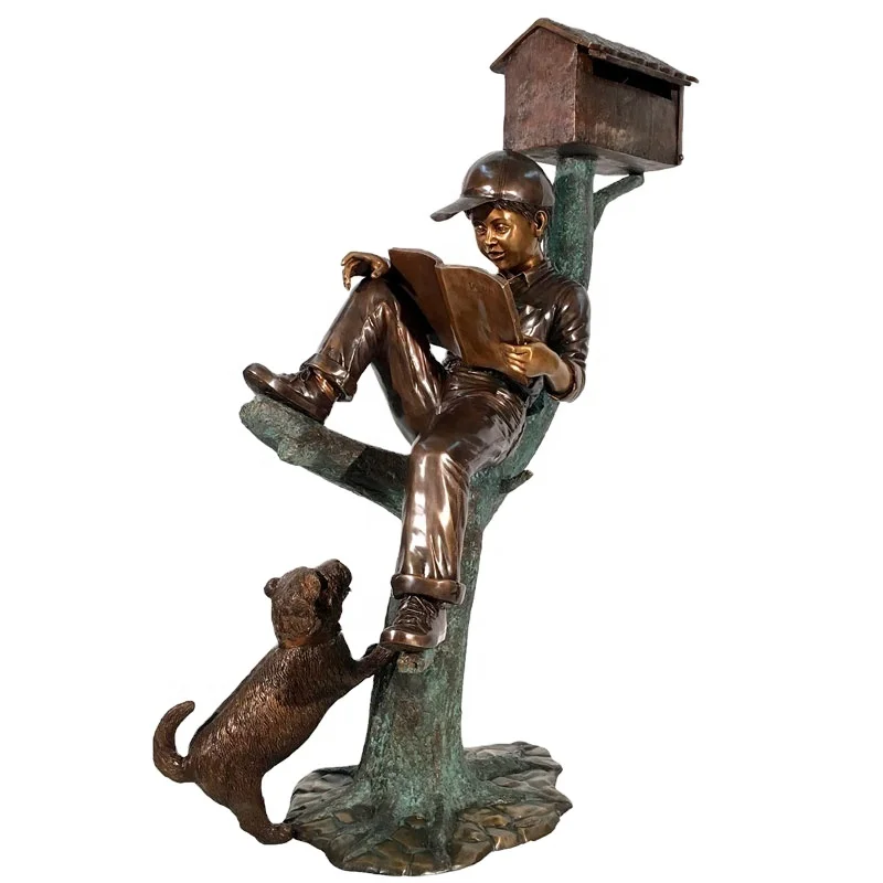 

outdoor garden metal brass bronze sculptures life size lying boy waterproof bronze mailboxes for Sale
