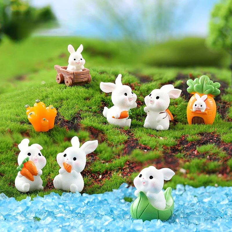 

1Pcs Cartoon White Rabbit Carrot Paradise World Series Micro Landscape Resin Decoration Crafts Cute Animal Gardening Accessories