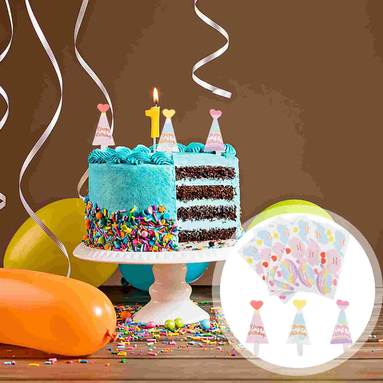 

10 Sets Birthday Hat Insert Happy Cupcake Picks Animal Toppers Mini Party Hats Figures Paper Pool Baby