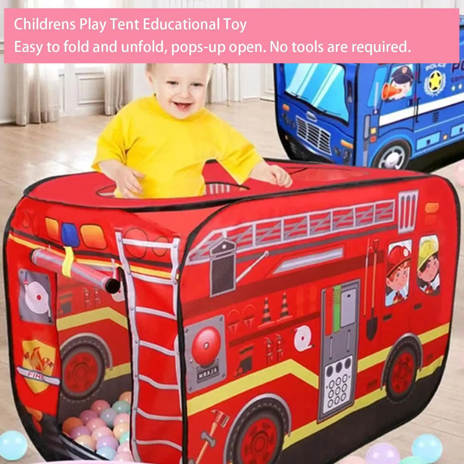 

Kids Foldable Play Tent Firefighter Policemen Game House Pretend Play Fire Truck Boy Girl Indoor Ocean Ball Pool Birthday Gift