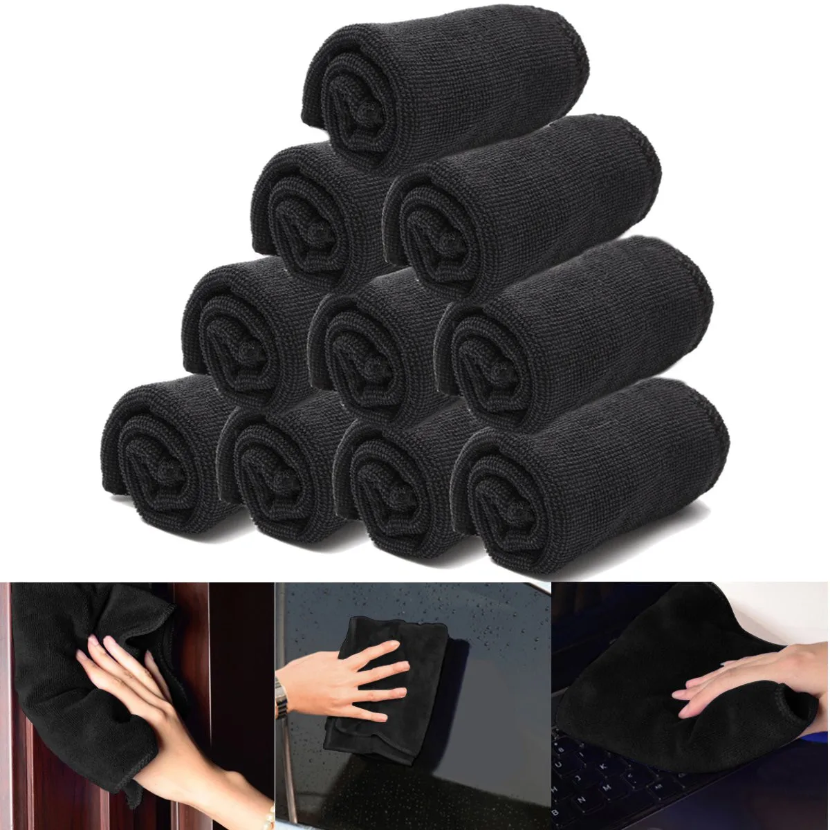 

10/20Pcs Black Car Care Polishing Wash Towels Microfibers Auto Detailing Cleaning Soft Cloths Home Window 30x40cm