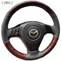 leather hand sewn steering wheel cover is suitable for mazda 6 mazda 3 interior accessories of model year 04 05 08 10 12 15
