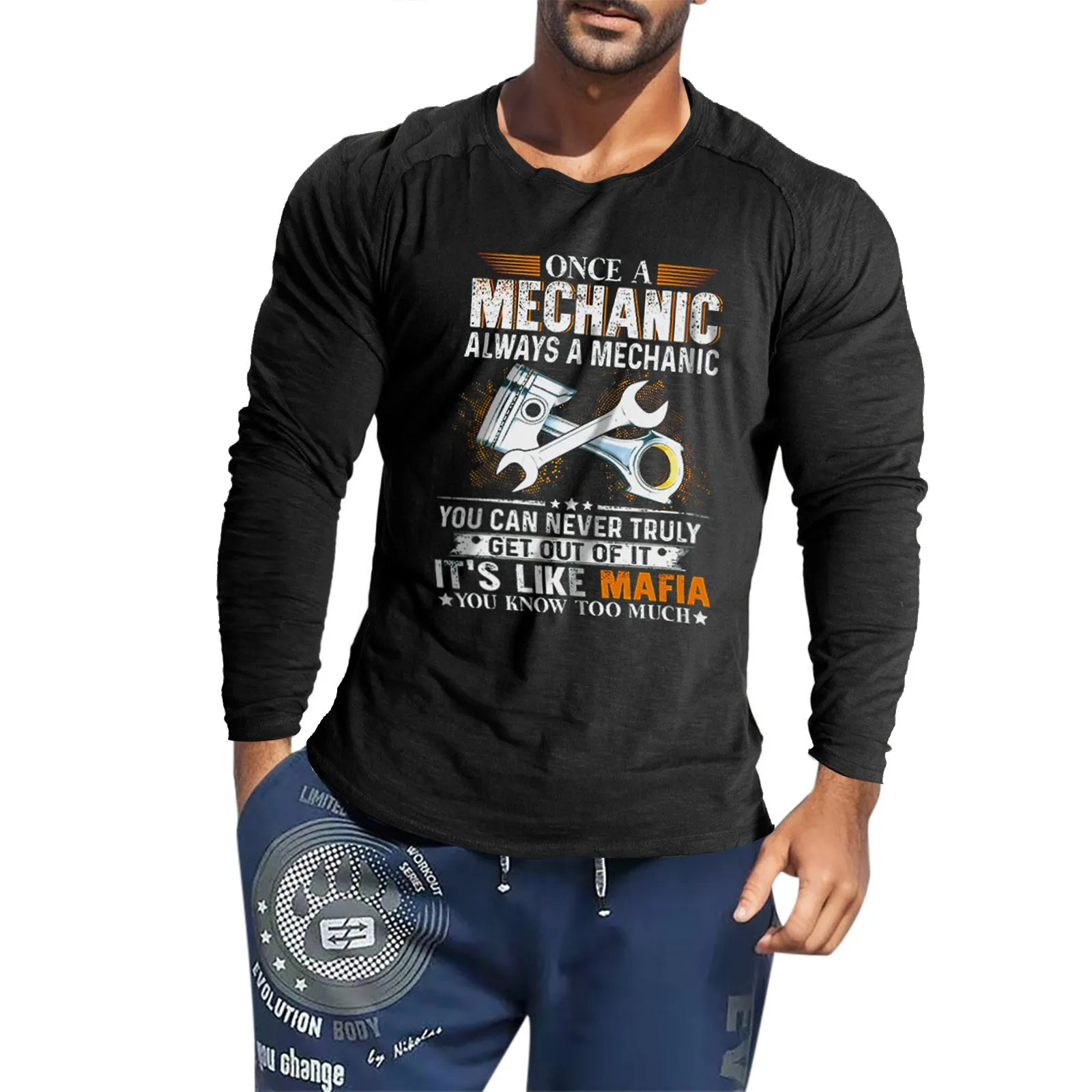 

Men's Casual Oversized T-Shirts Printing T Shirt Pullover Tee Harajuku T-Shirt Men Round Neck Ropa Hombre Long Sleeve Outfits