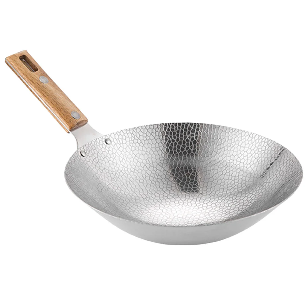 

Stainless Steel Griddle Wok Pan Stove Accessories Small Hot Pot Stir-fry Metal Handles Wood Cookware Traditional chino