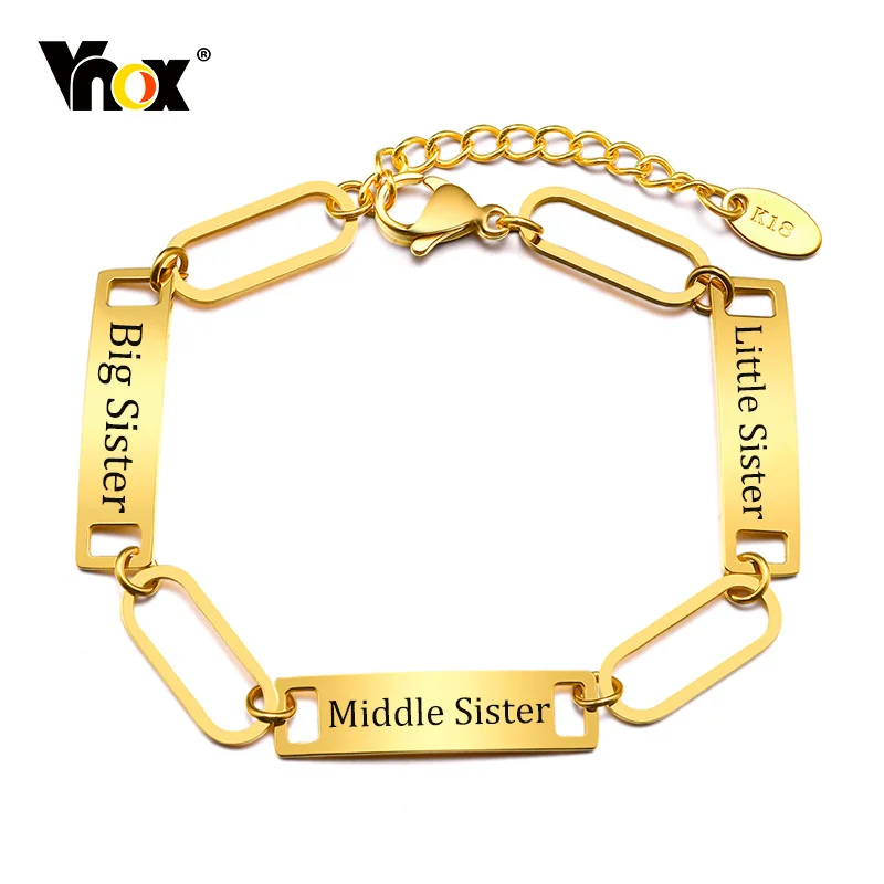 

Stainless Steel ID Tag Bracelets for Women BFF Sisters Friendship Free Personalize Custom Jewelry,Rectangle Chain with Stamp