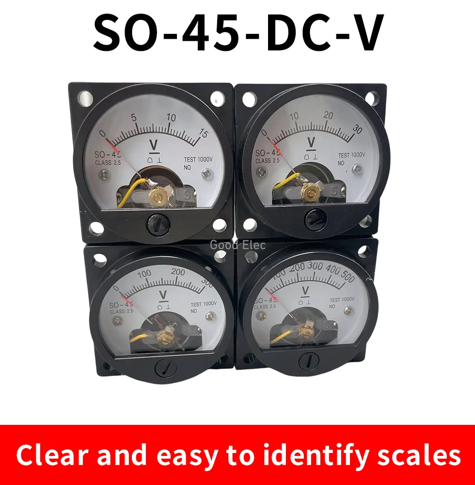 SO-45 DC Anlog Вольтметр 1V2V3V5V10V15V20V30V40V50V100V150V200V250V300V400V450V500V панельный измеритель